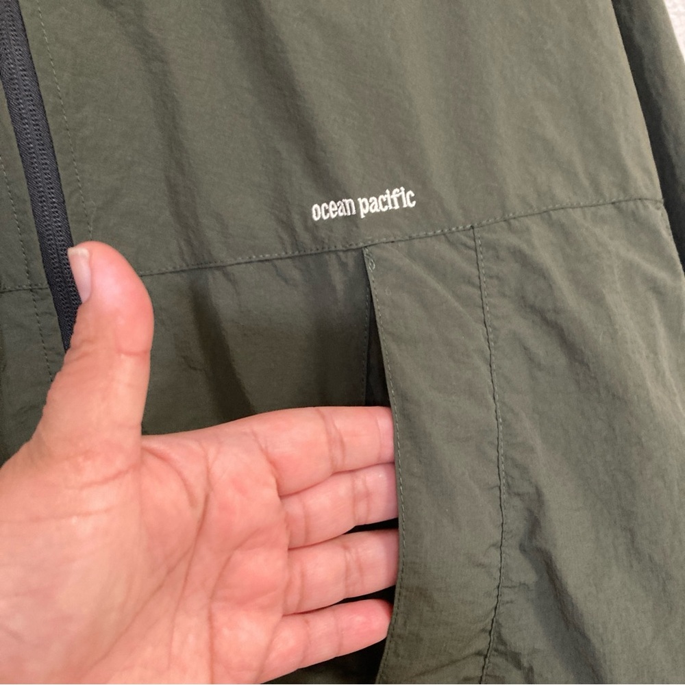 Ocean Pacific Men’s Windbreaker Jacket Green with Stand-Up Collar Hooded Sz L - Picture 7 of 16